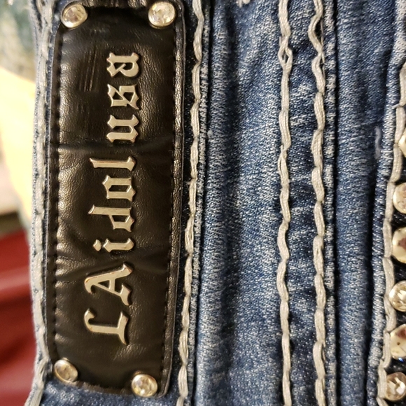 LA Idol White Lace Embellished Boot Cut Jeans Swarovski Crystals Luxury Summer - Picture 3 of 16